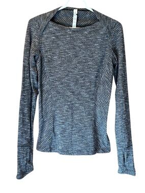 Lululemon Kanto Catch Me Long Sleeve Shirt Coco Pique Black White Rulu Size 6